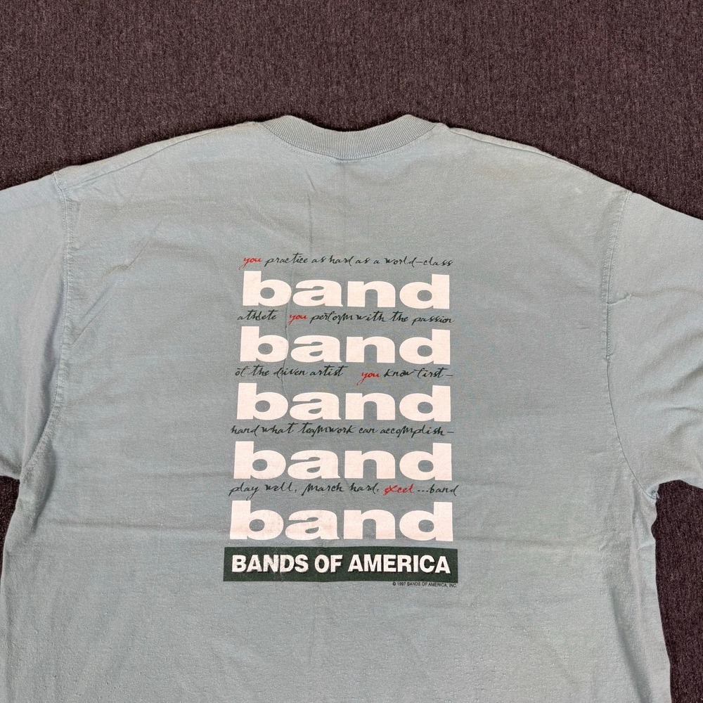 Fruit of the Loom Lofteez 1997 Bands of America Music T-Shirt Mens L Light Blue